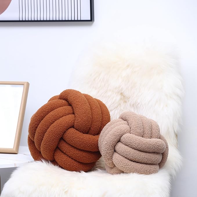 Petrella Knot Pillow Ball Round Throw Pillows Home Decor Cushion Decorative Aesthetic Throw Pillows,Lambswool Khaki 11inch