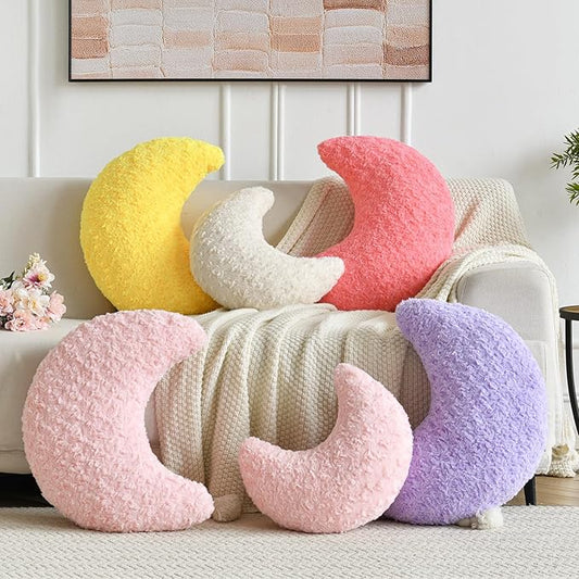 Moon Shaped Pillow with Soft Faux Fur for Couch, Bed, Sofa - Cute Half Moon Pillows with Room Decor for Bedroom, Living Room (14.9 Inches, Lavender)