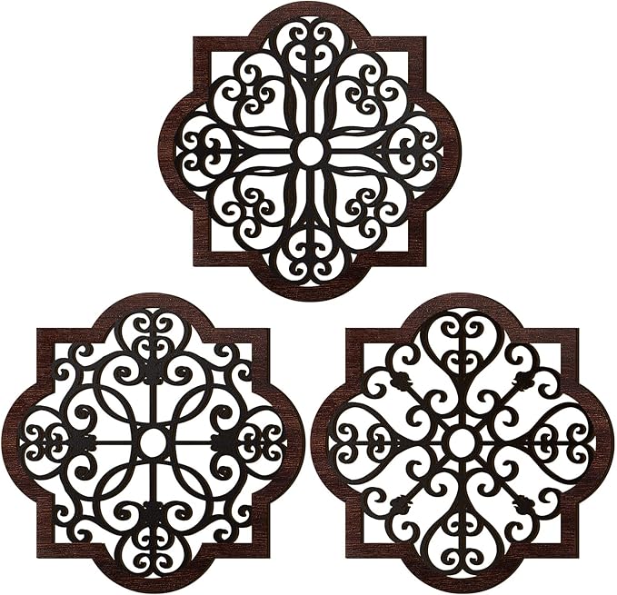 Zhanmai 3 Pieces Thicken Rustic Wood Wall Decor Farmhouse Geometric Wall Art Farmhouse Hanging Decoration for Living Room Bedroom Home Indoor Outdoor Office, 12 x 12 Inch, Brown