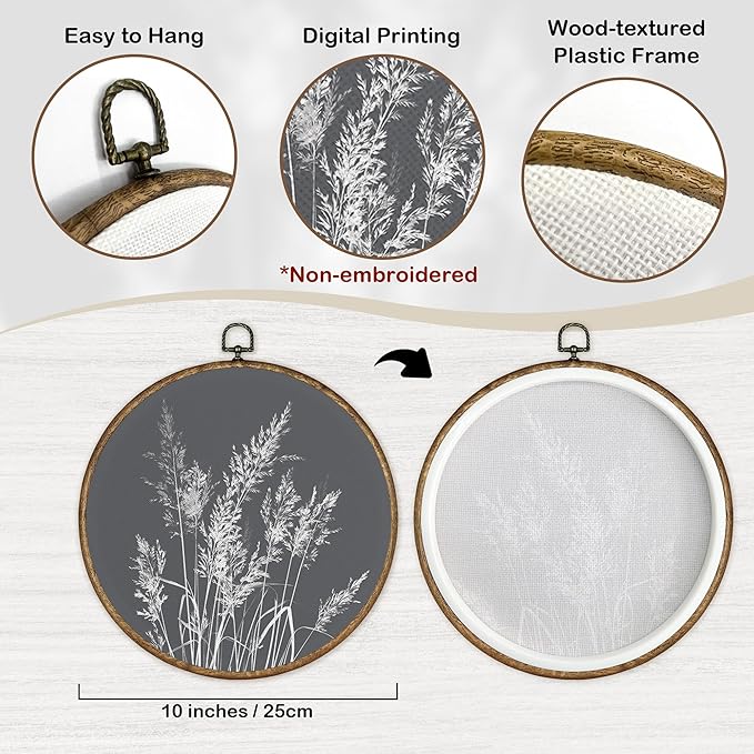 TLESKE Boho Vintage Botanical Round Wall Art Decor Framed 10x10, Wildflower Floral Canvas Wall Art Prints Artwork, Rustic Wall Hanging Room Door Decor Decorations for Bedroom Living Room
