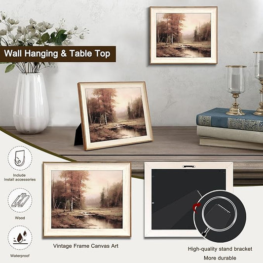 Uniro Vintage Framed Wall Art, Moody Fall Landscape Countryside Oil Painting, Rustic Autumn Farmhouse Wall Decor Canvas Prints Artwork with Antique Frame, Victorian Wall Picture Decor for Gallery Living Room - 10"x12"