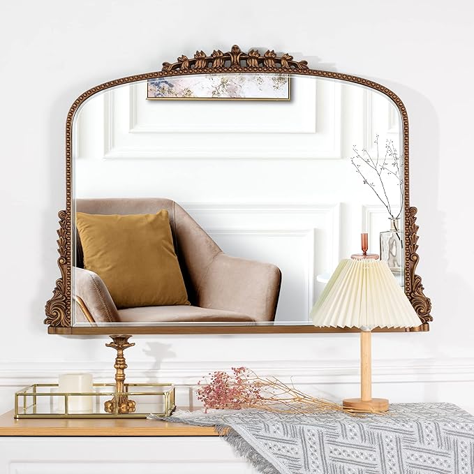 SHYFOY 36" X 23" Antique Mirrors for Wall Decor Baroque Scalloped Top, Vintage Wall Mirror Gold Decorative Mirrors for Living Room Entryway Bathroom Or Powder Room