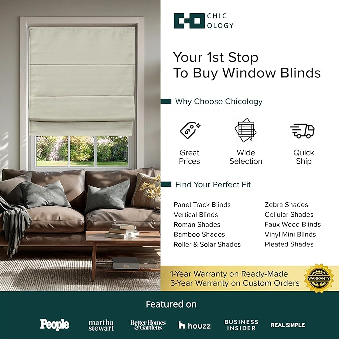 CHICOLOGY Cordless Roman Shade Window Treatment, Room Darkening Privacy Liner, True-to-Size No Deduction, Inside/Outside/Ceiling Mount, Cordless for Kids & Pets, 29" W x 64" H, Del Mar Moon Shell