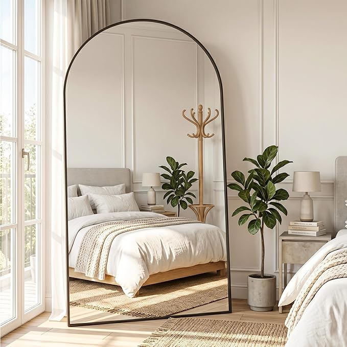 MISSDAY Oversized Arched Full Length Mirror, 81"x41" Black Full Body Mirror with Stand, Floor Mirror Large Free Standing, Leaning or Hanging, Aluminum Frame Mounted Mirrors Wall Mirrors for Bedroom
