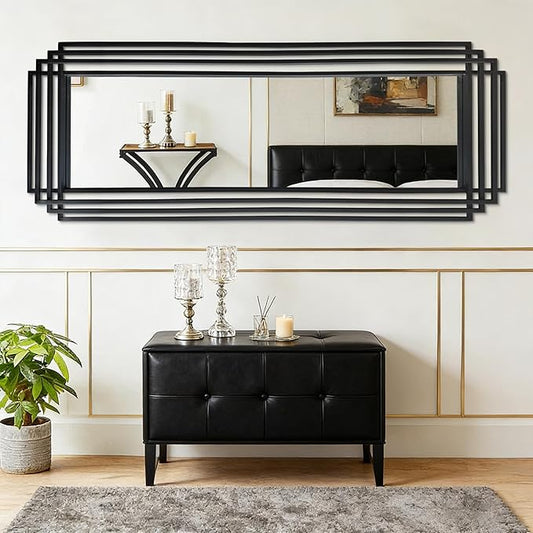 Geometric Full Length Mirror, 67"x26" Large Rectangle Aesthetic Mirror with Metal Frame, Art Deco Wall Mirrors for Living Room Entryway Hallway Cloakroom, Horizontal or Vertical Hanging
