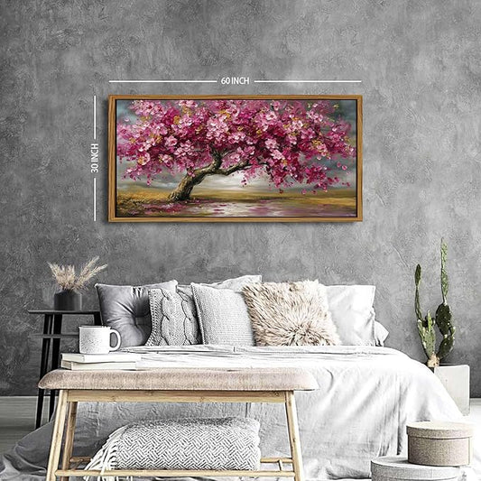 Abstract Tree Framed Wall Art Colorful Daisy Floral Wall Decor Nature Trees Botanical Painting Canvas Prints Rustic Farmhouse Pictures Posters Modern Artwork for Bedroom Living Room Decorations 30x57.8"