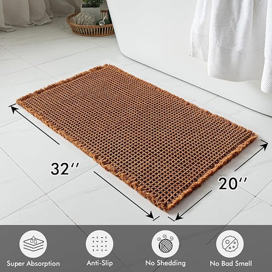 MIULEE Set of 2 Waffle Bathroom Rugs, Terracotta Boho Bath Rugs Non Slip Washable, Super Absorbent Bath Mats, Ultra Soft Rubber Backed Shower Mats for Bathroom Floor, Tub, Caramel, 20x32 Inch