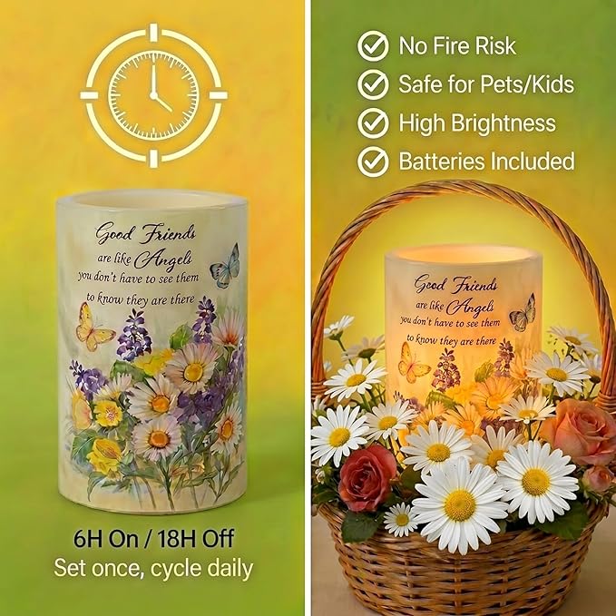 Real Wax Flameless Candles 4x6, Butterfly Daisy LED Pillar Candle with Timer, Battery Operated Flickering Candle, Spring Floral Table Decor, Romantic Home & Wedding Centerpiece, Gift for Women Mom