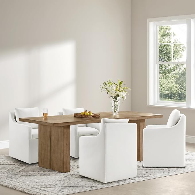 KISLOT Upholstered Dining Chairs Set of 2, Modern Dining Room Chairs with Casters & Washable Cover, Rolling Accent Chair with Hidden Storage for Kitchen, Farmhouse, Living Room, White, 2 Box