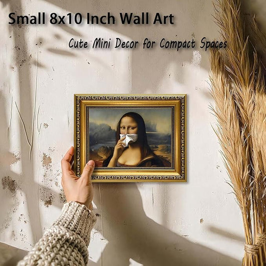 YD&YZY Gold Framed Funny Bathroom Wall Art Mona Lisa Humor Amusing Toilet Art Pinching Nose Wall Decor Vintage Unique Art Painting Picture Print Whimsical Bathroom Restroom 8x10 inch Small Framed