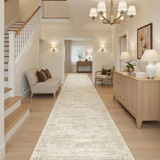 Soalmost Hallway Runner Rug 3x16 - Vintage Non Slip Washable 16ft Kitchen Runner for Entrance Soft Long Carpet Runners for Living Room Bedroom Dining Room, Beige