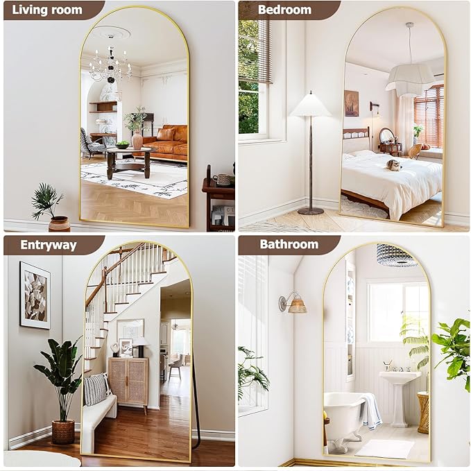 Easly 41"x81" Extra Large Arched Full Length Mirror - Leaning Mirror Arch Wall-Mounted Mirrors - Aluminum Alloy Frame Modern Simple Home Decor - for Living Room Bedroom Cloakroom