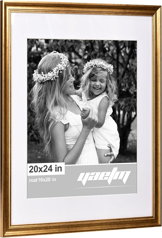 Yaetm 20x24 Gold Picture Frame Matted to 16x20 Set of 2, 1.4” Wide Molding & Rustic Gold Frames for Wall Gallery, Home and Office, Wall Mounting, 2 Pack