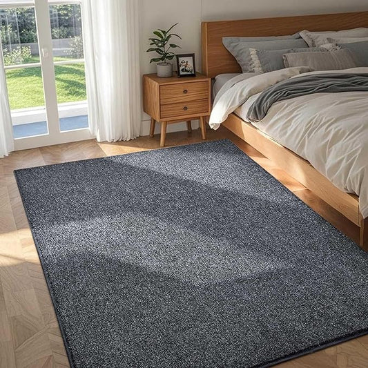 FinRèc 4x6 Washable Area Rugs for Bedroom Living Room, Low Pile Thin Rug Solid Color, Non-Slip Carpet Indoor for Home Decor (Grey)