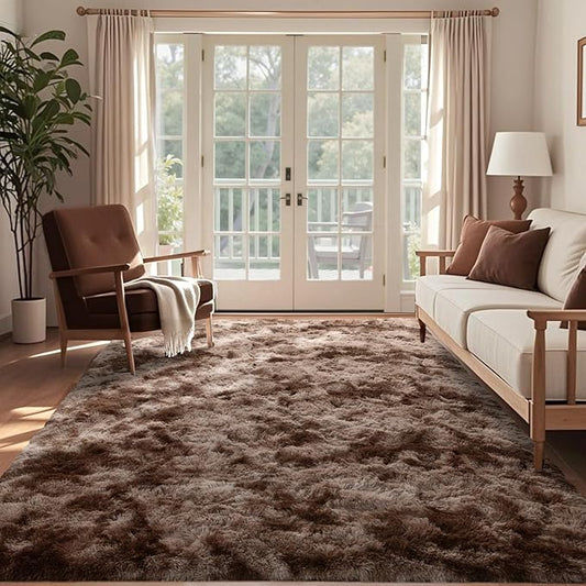 5x8 Ft Shag Brown Area Rug for Bedroom Living Room, Tie-Dyed Ultra Soft Fluffy Furry Rugs for Indoor Floor, Aesthetic Carpet for Kids Home Decor (Coffee)