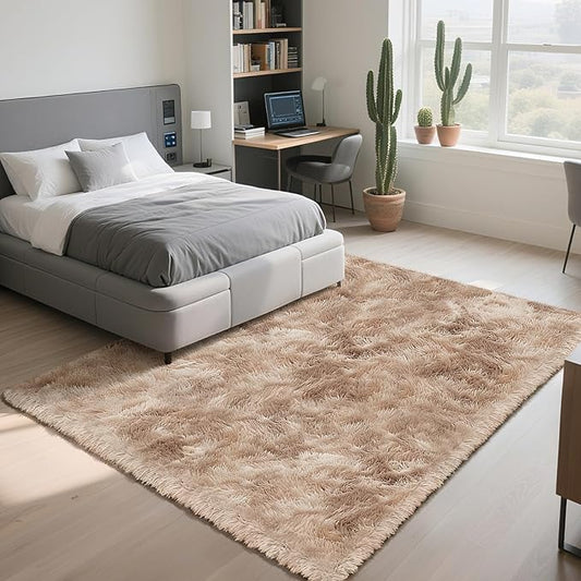 Fluffy Rug Shag Area Rug, Mottling Beige 4x6 Area Rugs for Bedroom, Small Bedside Rug, Soft Fluffy Shag Entryway Throw Rugs for Living Room Bedroom Kids Room Home Decor