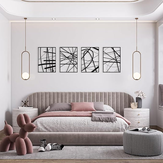 Art3dwallpanels Black Abstract Wall Art, Metal Single Line Art Wall Decor, 3D Textured Sculptures, Modern Decor for Living Room Bedroom Bathroom Study, 17'' x 12'', 4 Pack