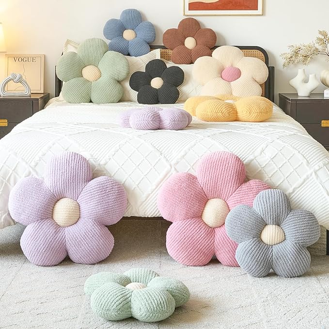 Flower Pillow, Decorative Throw Pillow for Couch, Cute Decor Pillows for Bed, Aesthetic Flower Shaped Pillow Fun Cushion (Brown, 19.6 Inches)