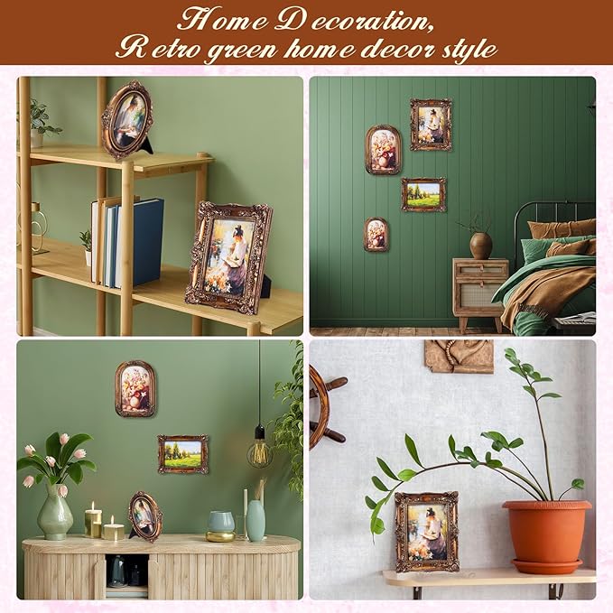 Geetery 4 Pcs Vintage Picture Frames Set, Bronze Ornate Baroque Frames for Gallery Wall, Antique Victorian Decorative Photo Frame for Tabletop or Wall Display, Shabby Cottagecore Home Decor