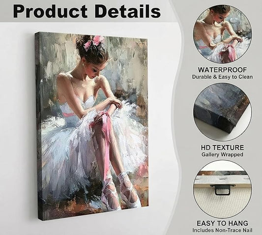 Pink Ballerina Girl Canvas Wall Art Ballet Lover Wall Decor Picture Modern Ballet Dancer Poster Print for Dance Studio Bedroom Girls Room Preppy Dormitory Painting Artwork Home Decoration