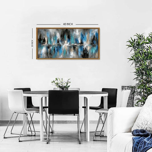 Black and Blue Abstract Canvas Wall Art Neutral Framed Painting for Living Room Office Colorful Brush Stroke Modern Artwork Contemporary Poster Pastel Minimalist Prints Bedroom Home Decorations 20x40