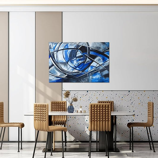 Abstract Wall Art Decor Modern Wall Art Pictures for Living Room Canvas Art Wall Decor Abstract Blue Wall Art Prints Artwork for Walls Black and White Wall Art Decorations Home Office Decor 24" X 36"
