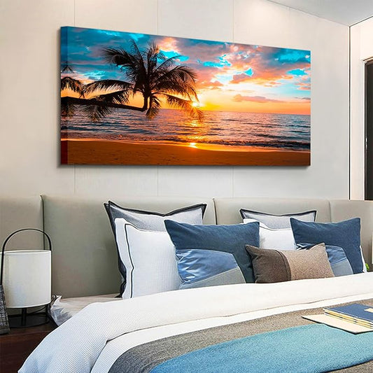 EPHANY Abstract beach canvas wall art Landscape Art - 1 Piece Canvas Wall Art, Beach Canvas Wall Art, Palm Tree On Beach,Sunset On Ocean,ocean beach picture,nature landscape (C-1pcs,20x40inchx1pcs)