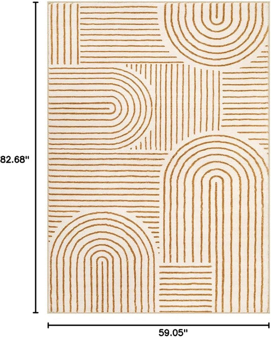 Lahome Abstract Washable Rugs 5x7, Non Slip Soft Living Room Rugs Ultra-Thin Rainbow Bedroom Rug, Non Skid Rug Backing Accent Carpet for Dining Room Office Darrell (5'x7',Orange)