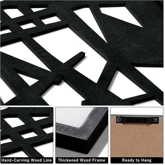 3D Wood Abstract Wall Art, Framed Black and White Wall Art, Modern Minimalist Black Wall Decor for Living Room Bedroom Bathroom Dining Room (Ready to Hang, 12x16 inches, Set of 3, Framed)