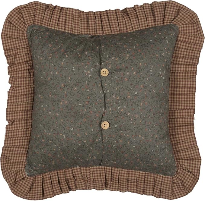 VHC Brands Primitive Bedding Cinnamon Plaid Cotton Patchwork Square Cover Insert Pillow, Dark Olive Green