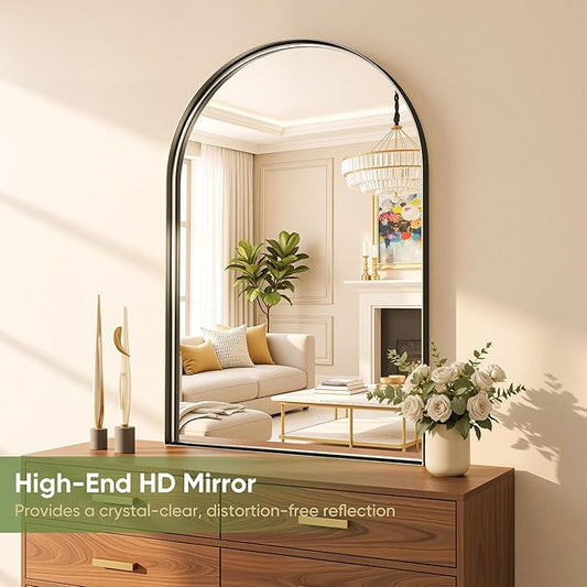 Arched Bathroom Mirror, 30x40 Inch Black Arched Wall Mirror with Metal Deep Frame, Arch Mirrors for Wall Decor, Vanity, Entryway, Living Room