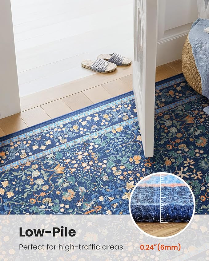 AMADA HOMEFURNISHING 8x10 Washable Area Rugs for Living Room, Non-Slip & Low-Profile Floral Large Area Rug with Durable Edge Binding, Soft Rugs for Living Room, Bedroom, Dining Room