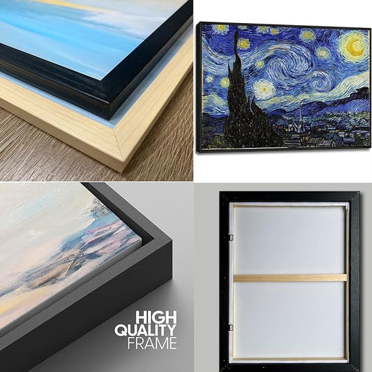 Starry Night Black Framed Wall Art, Vincent Van Gogh Canvas Print art, Classic Paintings Reproduction Pictures Poster, Abstract Artwork for Home Decor 24"x36"