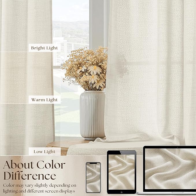 24 Inch Laundry Room Basement Window Curtains 2 Panels Natural Linen Rod Pocket Semi Sheer Light Filtering Drapes for Farmhouse Cafe Bathroom Short Curtains 24 Inches Long W34xL24