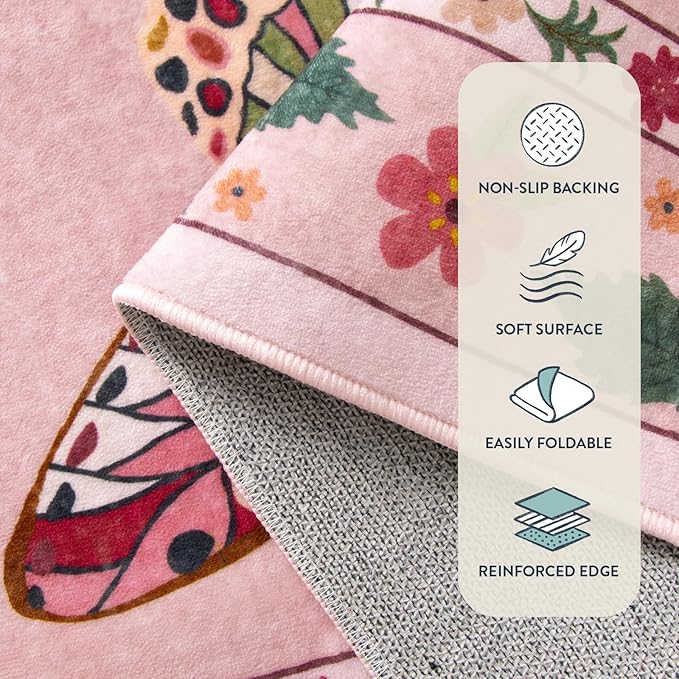 Lahome Insect Machine Washable Rugs 5x7, Soft Modern Pink Rugs for Bedroom Girls Living Room, Non Slip Ultra-Thin Stain Resistant Accent Carpet for Dining Room Nursery Vionnet(5'x7',Pink)