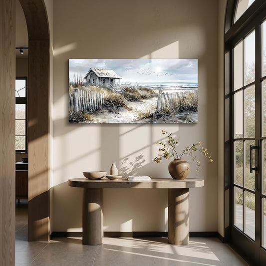 imjiayu Landscape Wall Art, Large Wall Art, Rustic Wall Decor, Coastal Cottage Canva Pictures Prints, Nostalgic Beach Paintings Wall Decor Living Room Bedroom Dining Room Modern Farmhouse 24"x48"