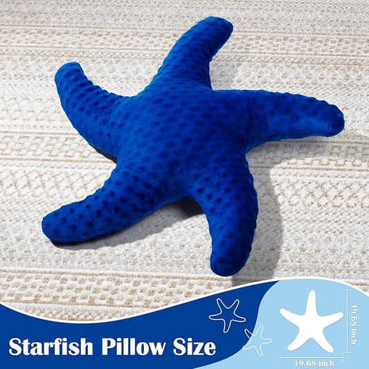 Marble Empire Starfish Pillow for Couch and Bed, Coastal Decor Throw Pillow, Ocean Beach Theme Accent Pillow for Living Room(Navy Blue)