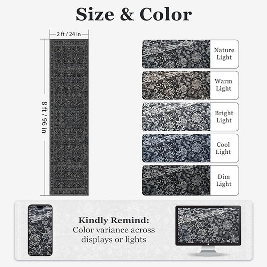 Dark 2x8 Kitchen Runner, Washable Non Slip Runner Rug for Hallway Entryway, Lightweight Ultra Thin Low Pile Carpet Runner for Bathroom/Mudroom/Corridor/Laundry Room, Vintage Farmhouse Midnight