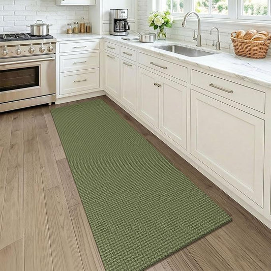 KOZYFLY Woven 2x7 Washable Kitchen Runner Rug, Non Slip Runners for Hallway, Cotton Entryway Runner, Braided Floor Carpet for Entry, Kitchen, Bedside, Hall, Olive Green/Earthy Green