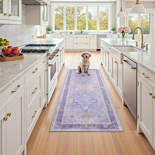RELEANY Area Rugs 2'x5' Runner Rug Non Slip Washable for Kitchen Hallway Bedroom Beside Laundry Room Bathroom Rug, Floor Carpet, Light Purple Brown