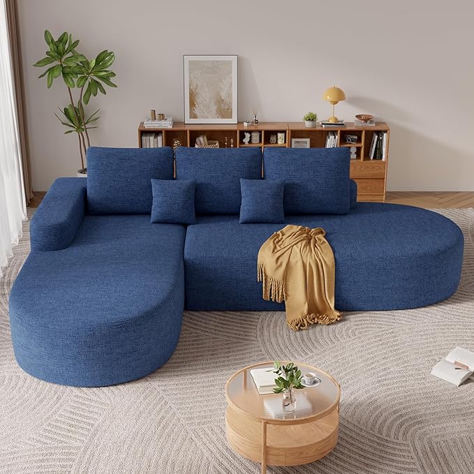 112" Modern Curved Cloud Couch, Chenille Boneless Couches for Living Room with Deep Seat, Memory Foam Compressed Modular Sectional Sofa, No Assembly Required,Navy Blue 1 PCS