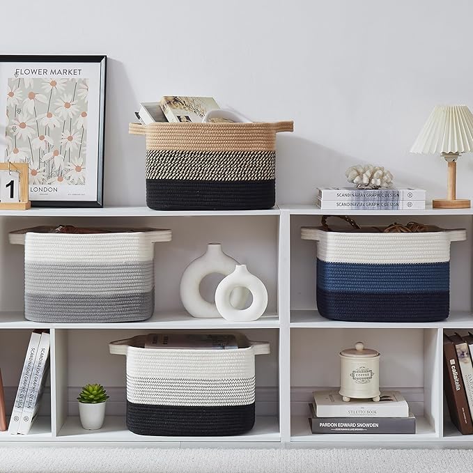 OIASKET Storage Basket for Organizing, Woven Baskets for Storage, Rectangle Decorative Baskets for Shleves, Closet, Toys, Books, Nursery Organizer Bins - Pack of 3 (Gradient Gray, 13"x9.85"x8.7")