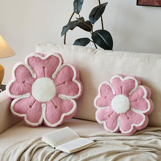 Flower Shaped Decorative Throw Pillow Cushion for Bed Couch, Cute Flower Plush Throw Pillows Home Decor Floor Pillow Seating Cushions (Grey Pink, 13.7 Inches)