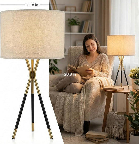 20.8" Modern Tripod Table Lamps Set of 2 Black and Gold Metal Table Lamps for Living Room Bedroom Nightstand End Table Decorative Lamps(Bulbs Included)