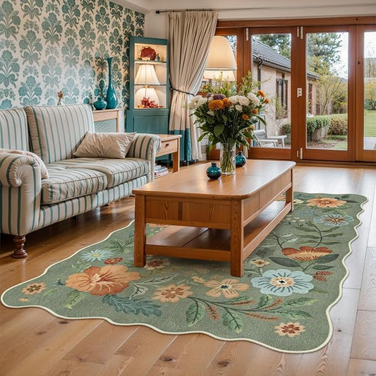 Lahome Floral Living Room Rugs, Area Rugs 5x7 Rug for Bedroom Ultra-Thin Soft Rug, Non-Slip Washable Rugs Stain Resistant Boho Rug Flore Throw Rug for Dining Room Office (5x7ft,Green)