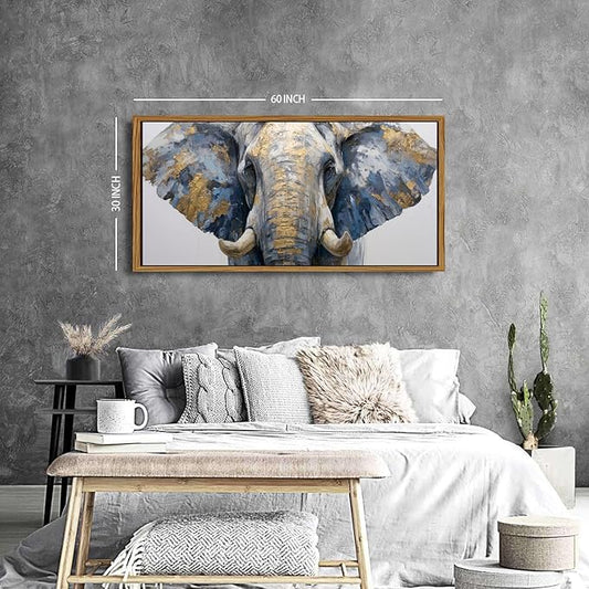 Elephant Animal Wall Art Bedroom Wall Decor African Wildlife Picture Canvas Wooden Framed Abstract Golden Painting Animals Portrait Poster Prints Artwork for Kitchen Living Room Home Decoration 30x57.8"