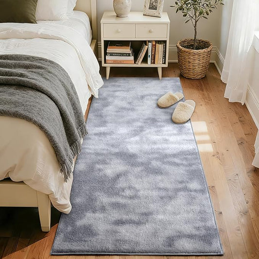 FinRèc 2x6 Washable Runner Rugs for Kitchen Hallway Bedroom, Low Pile Thin Ultra Soft Shag Rug, Non-Slip Carpet Indoor for Home Decor (Tie-dye Grey)