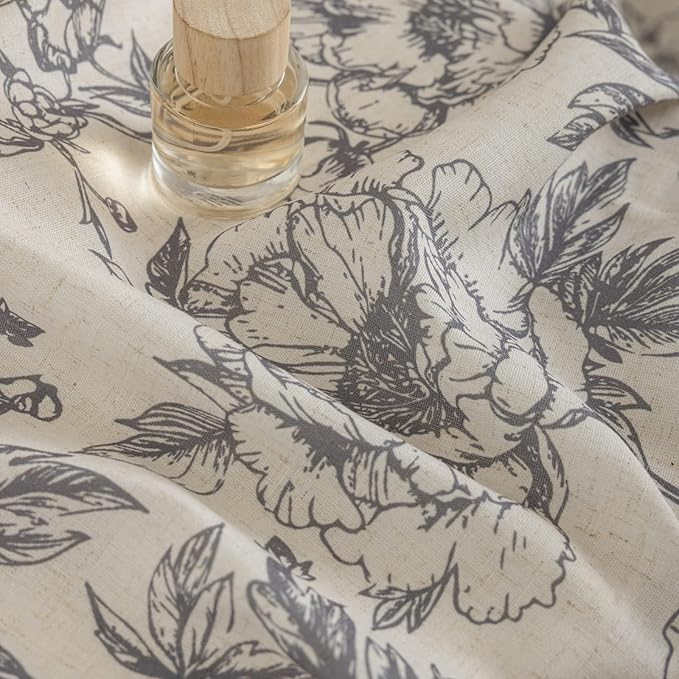 Taupe Floral Curtains for Living Room 108 Inches Long 2 Panels French Country Romantic Peony Patterned Vintage Farmhouse Linen Curtains Grommet Retro Window Treatments,50" W X 108" L