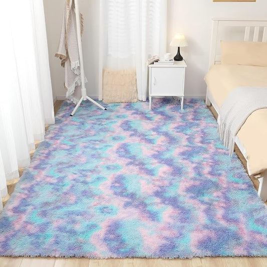 Puremy Rainbow Rug for Girls Room, 3x5 Fluffy Area Rugs for Bedroom, Colorful Kids Rug Cute Anti-Skid Indoor Carpet for Nursery, Living Room, Playroom, Home Decor