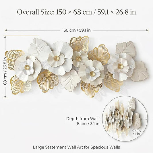 Axioglo Large Metal Wall Art Decor, 3D Abstract Floral Design, Handcrafted Metal Wall Sculpture for Living Room, Bedroom & Entryway(59")